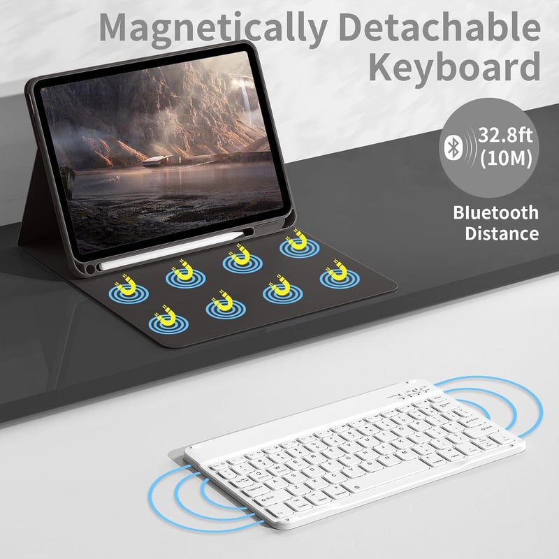aoub Keyboard Case for iPad (A16) 11th Gen 11 Inch 2025, iPad 10th Generation 10.9 inch 2022 with Pencil Holder, Stand Folio Detachable Wireless Bluetooth Rechargeable Keyboard, Black - Image 4